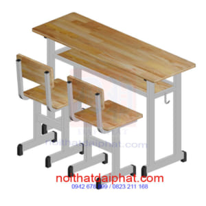 Bàn học khung sắt mặt gỗ