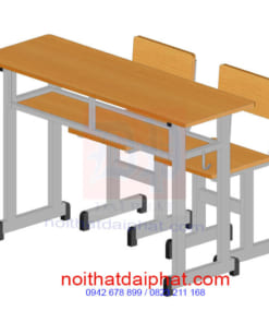 Bàn học khung sắt mặt gỗ 2 ghế lắp ghép