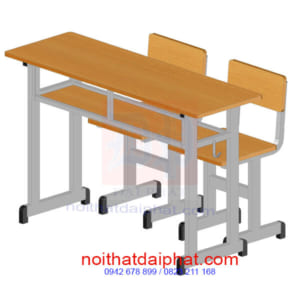 Bàn học khung sắt mặt gỗ 2 ghế lắp ghép
