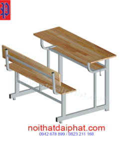 bàn ghế liền có tựa gỗ cao su